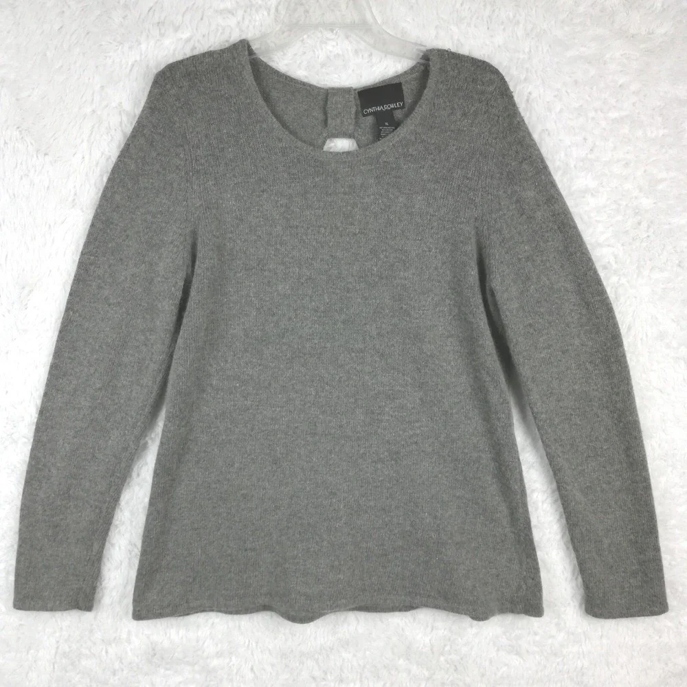 Cynthia Rowley Womens Sweater Angora Rabbit Fur Wool Blend Gray Pullover XL